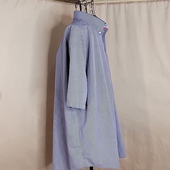 TOMMY HILFIGER Blue and White Plaid Men's Dress Shirt Large - Picture 4 of 6